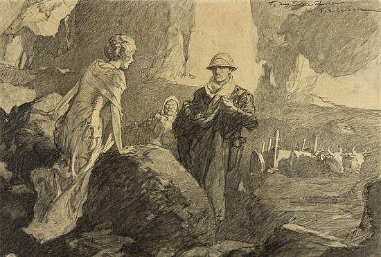 "Man and Woman Talking with Oxen in Background," Probable Story Illustratio