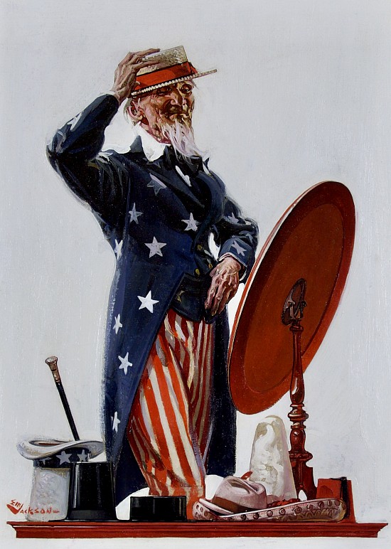 Uncle Sam Trying on Hats, Post Cover