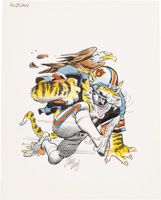 Auburn University Tigers Football Illustration; Original Art