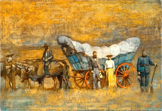 Pioneers with Covered Wagon