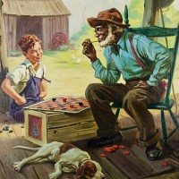 Boy and Older Man Playing Checkers